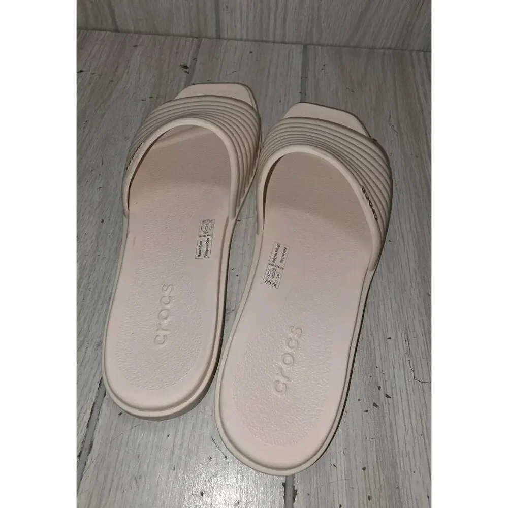 Crocs Women's Miami Slide Dew Size 6 Ribbed Cream Minimalist Summer Read